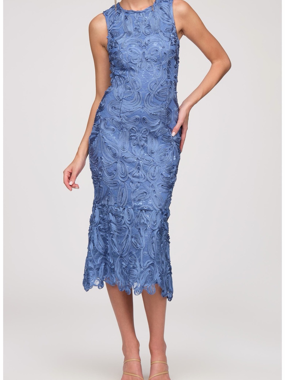 JS Collections Dusty Blue Embroidered Sleeveless Midi Dress